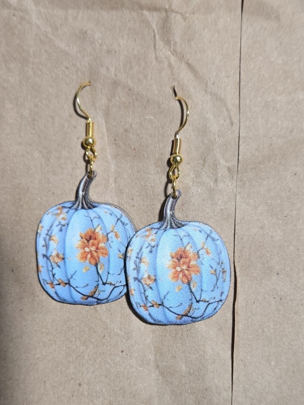 Blue Floral Pumpkin Dangle Earrings